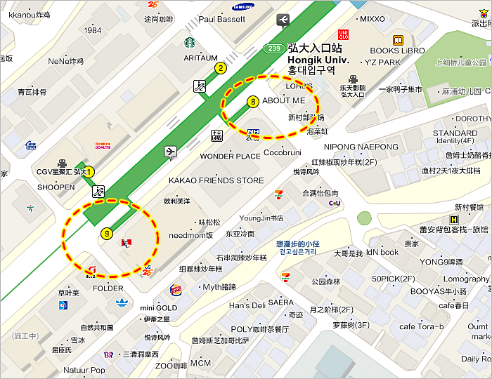 弘大逛街地圖